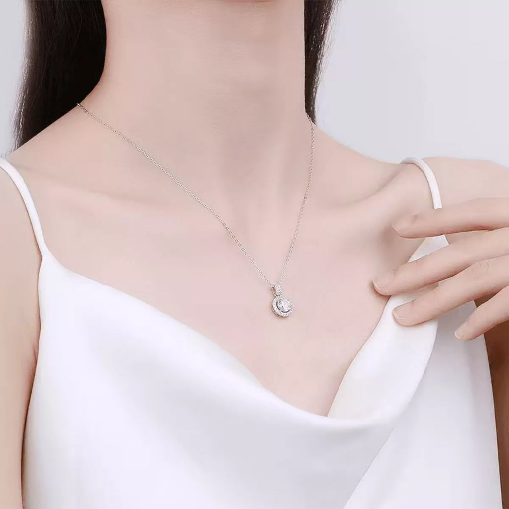 1 Carat Moissanite 925 Sterling Silver Pendant Necklace - Girly Tea