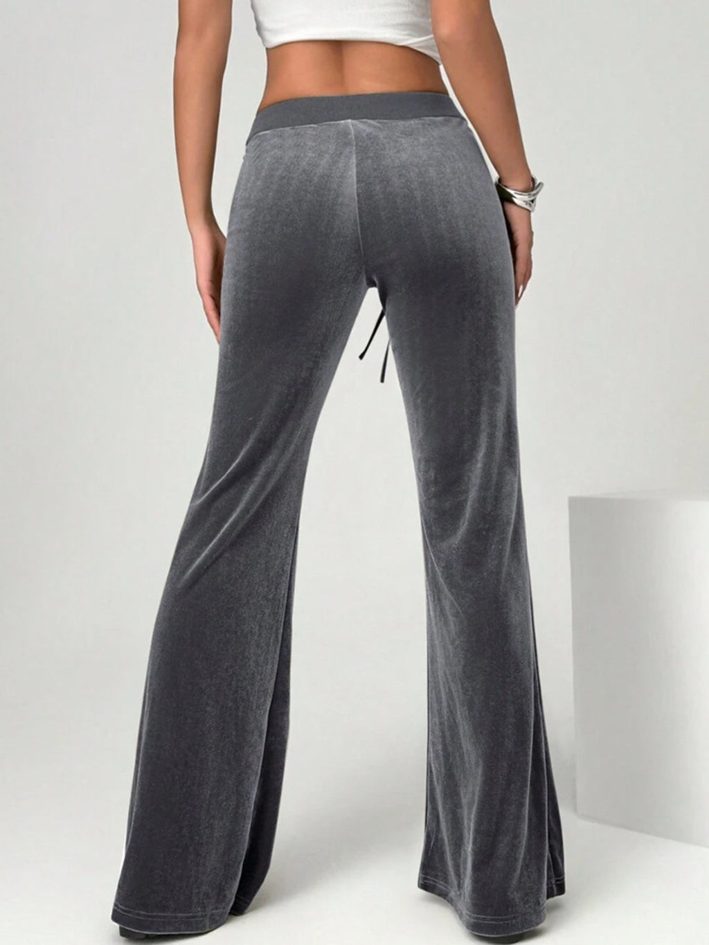 Velvet Flare Pants with Drawstring - Girly Tea