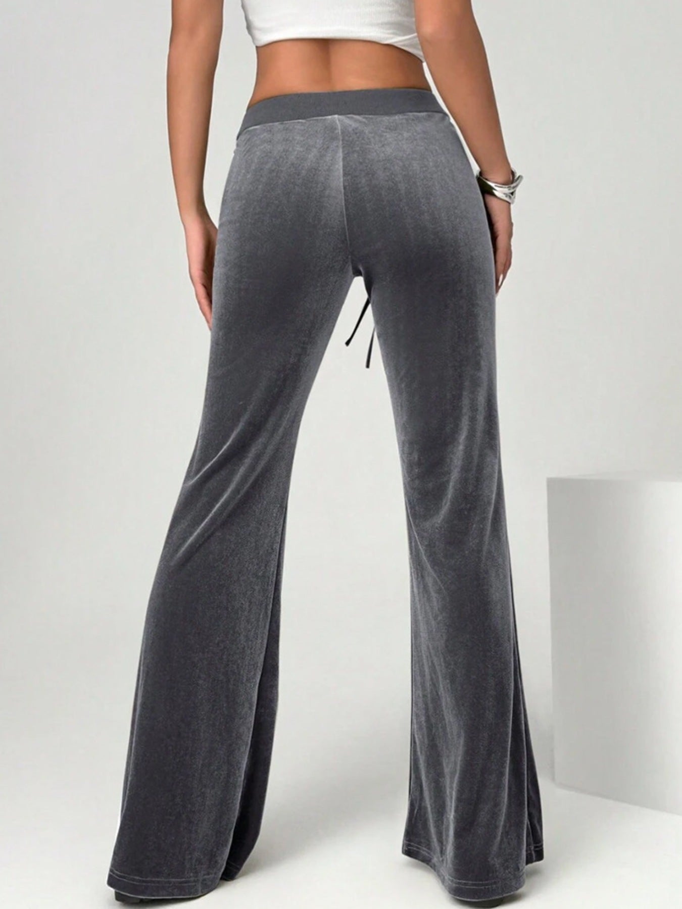 Velvet Flare Pants with Drawstring - Girly Tea