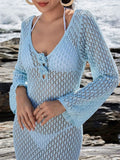 Crochet Knit Long Sleeve Maxi Cover-Up Dress - Girly Tea