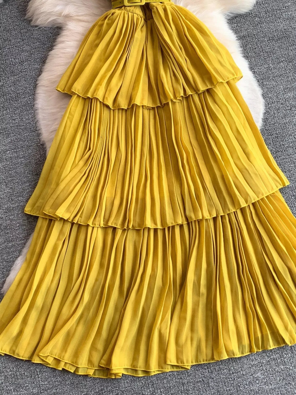 Pleated Layered Spaghetti Strap Midi Dress - Girly Tea