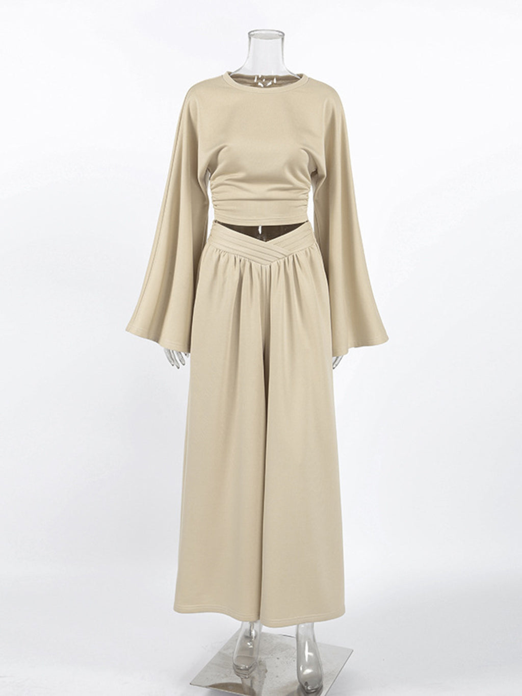 Round Neck Top and Wide Leg Pants Set - Girly Tea