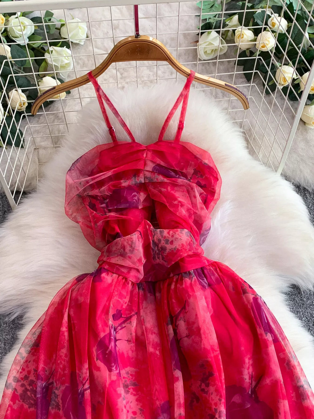 Floral Print Ruffled Layered Mesh Dress - Girly Tea