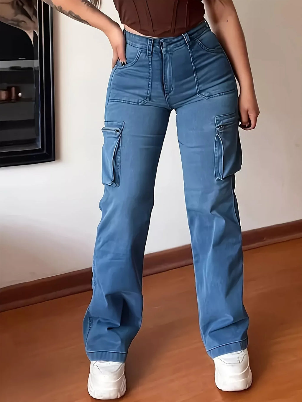Plus Size High-Waisted Cargo Jeans - Girly Tea