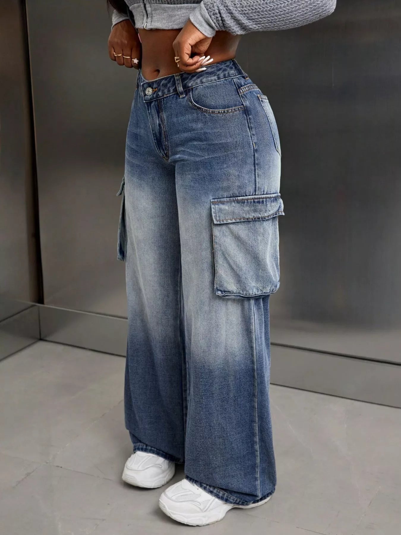 Vintage Wide Leg Cargo Jeans - Girly Tea