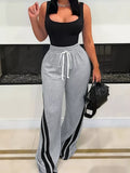 Plus Size Striped Contrast Wide Leg Pants - Girly Tea