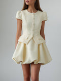 Button Up Short Sleeve Top and Bubble Hem Skirt Set - Girly Tea