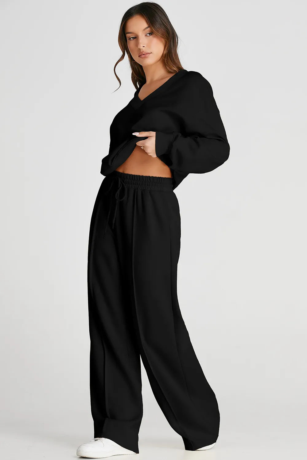 V-Neck Long Sleeve Top and Pants Active Set - Girly Tea
