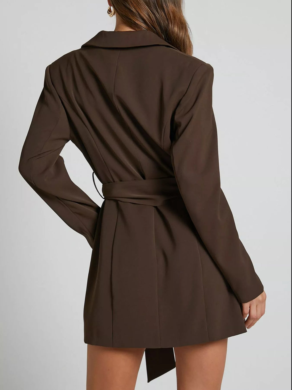 Lapel Collar Tie Waist Blazer - Girly Tea