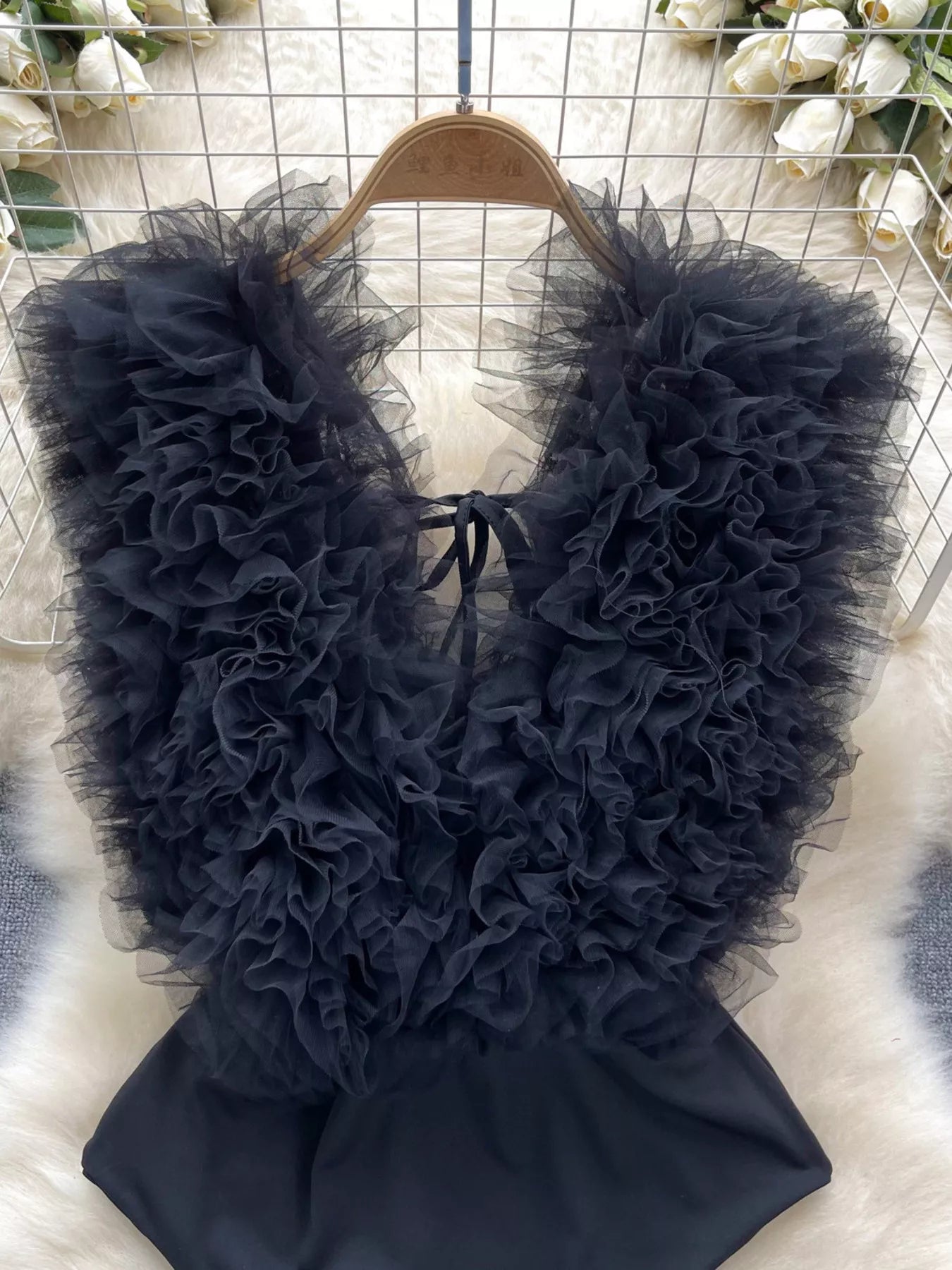 Ruffle Trim Sleeveless Bodysuit - Girly Tea