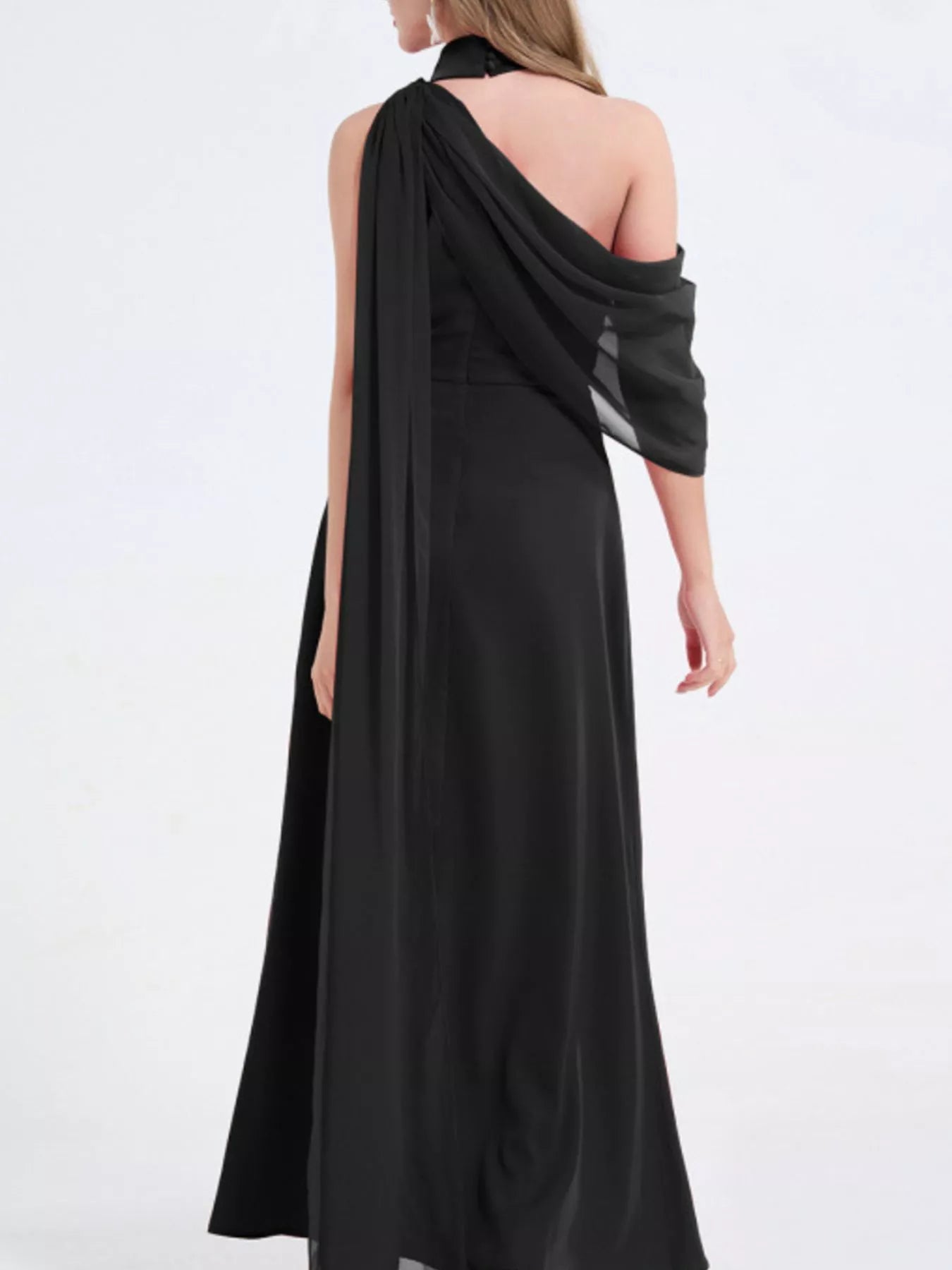 Asymmetrical Neck High Slit Maxi Dress - Girly Tea