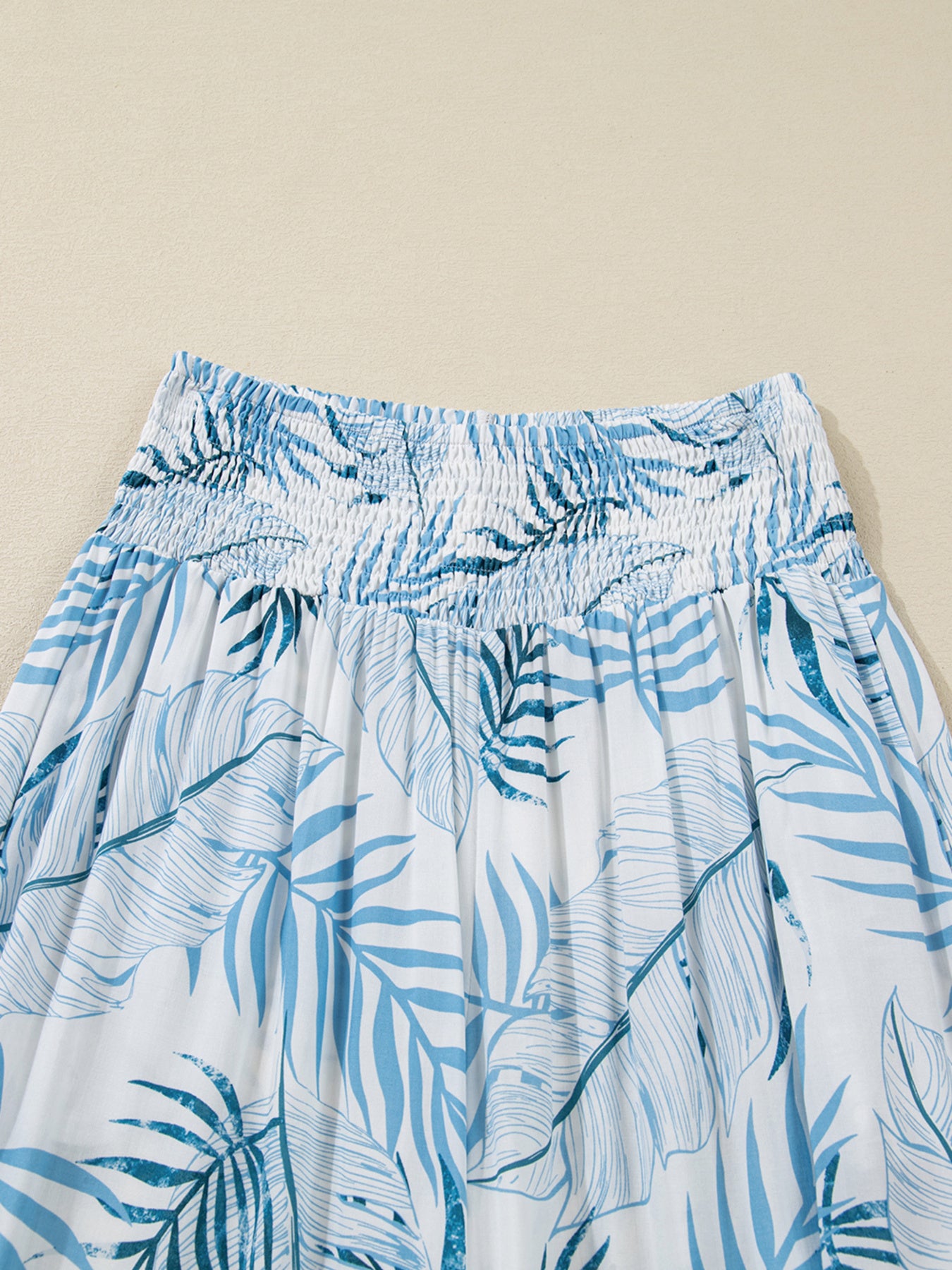 Tropical Print Shirred Waistband Wide Leg Pants - Girly Tea