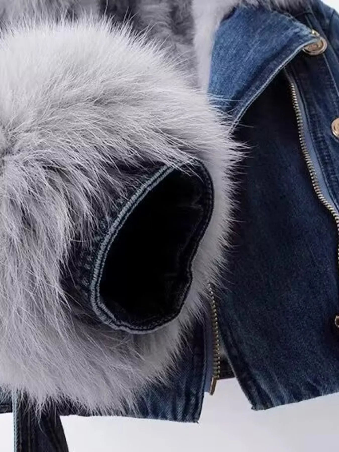 Full Size Faux Fur Collar Denim Jacket Plus Size - Girly Tea