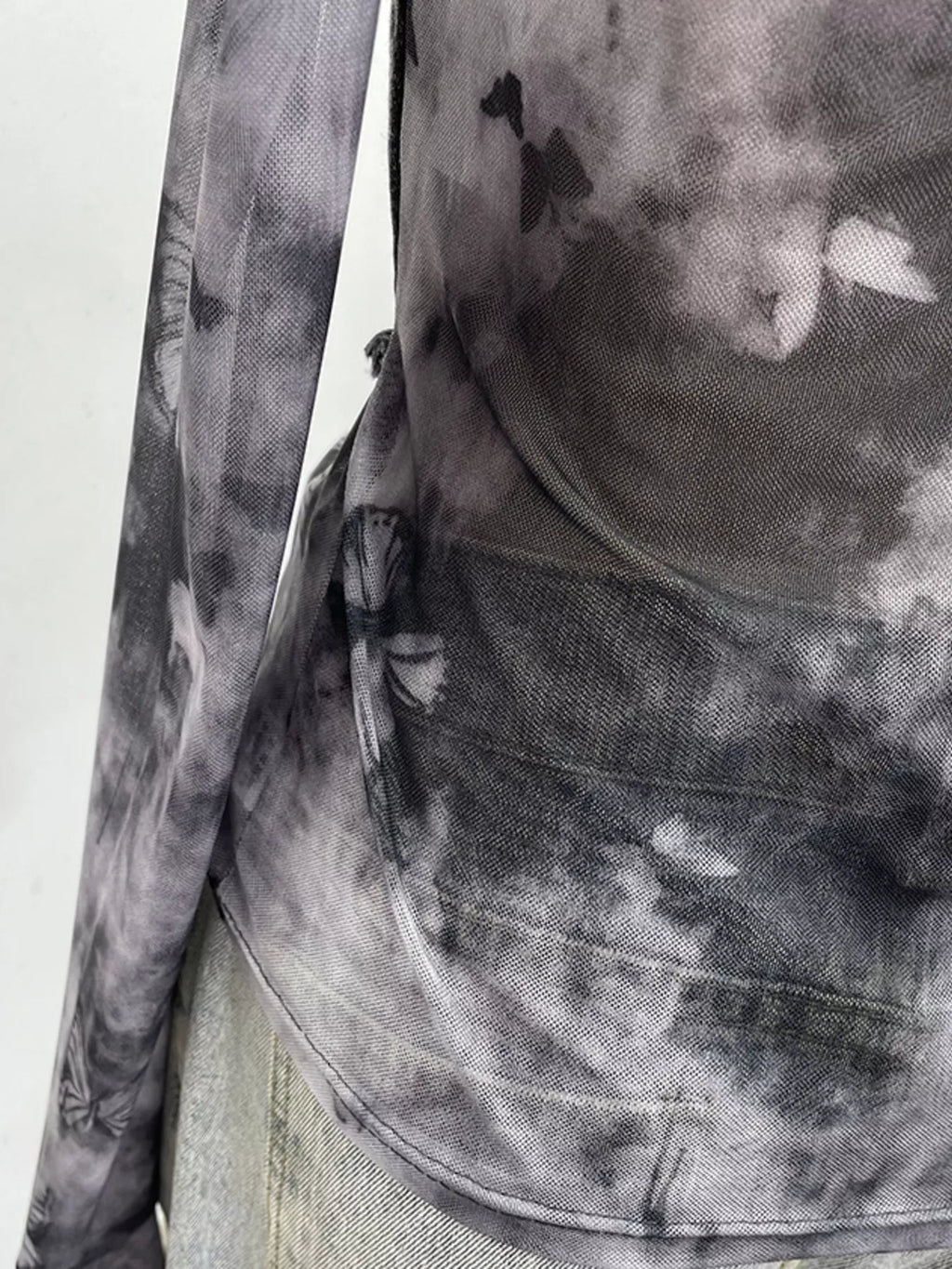 Asymmetrical Neck Denim Patchwork Top - Girly Tea