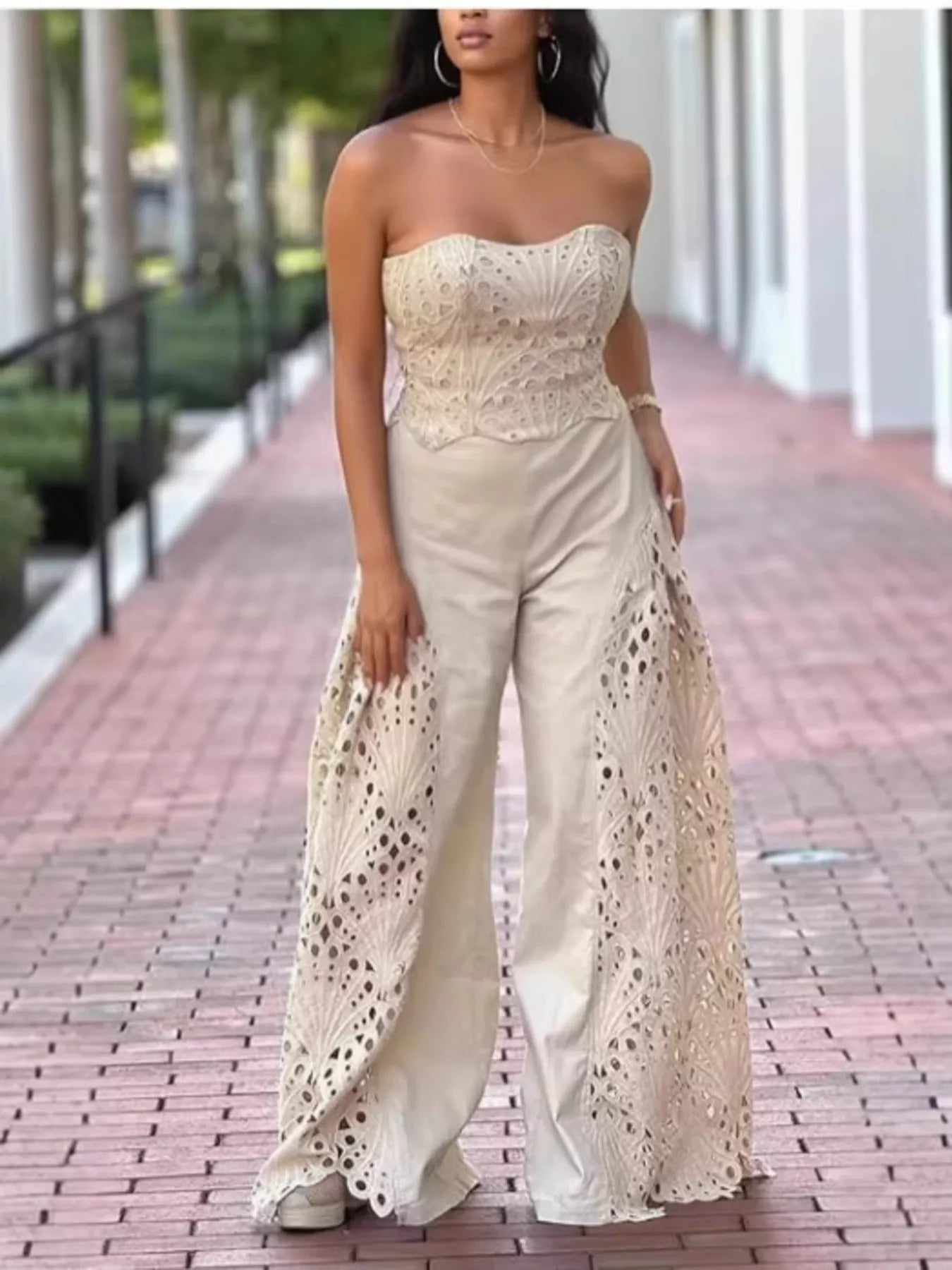Hollow-Out Tube Top and Pants Two-Piece Set - Girly Tea