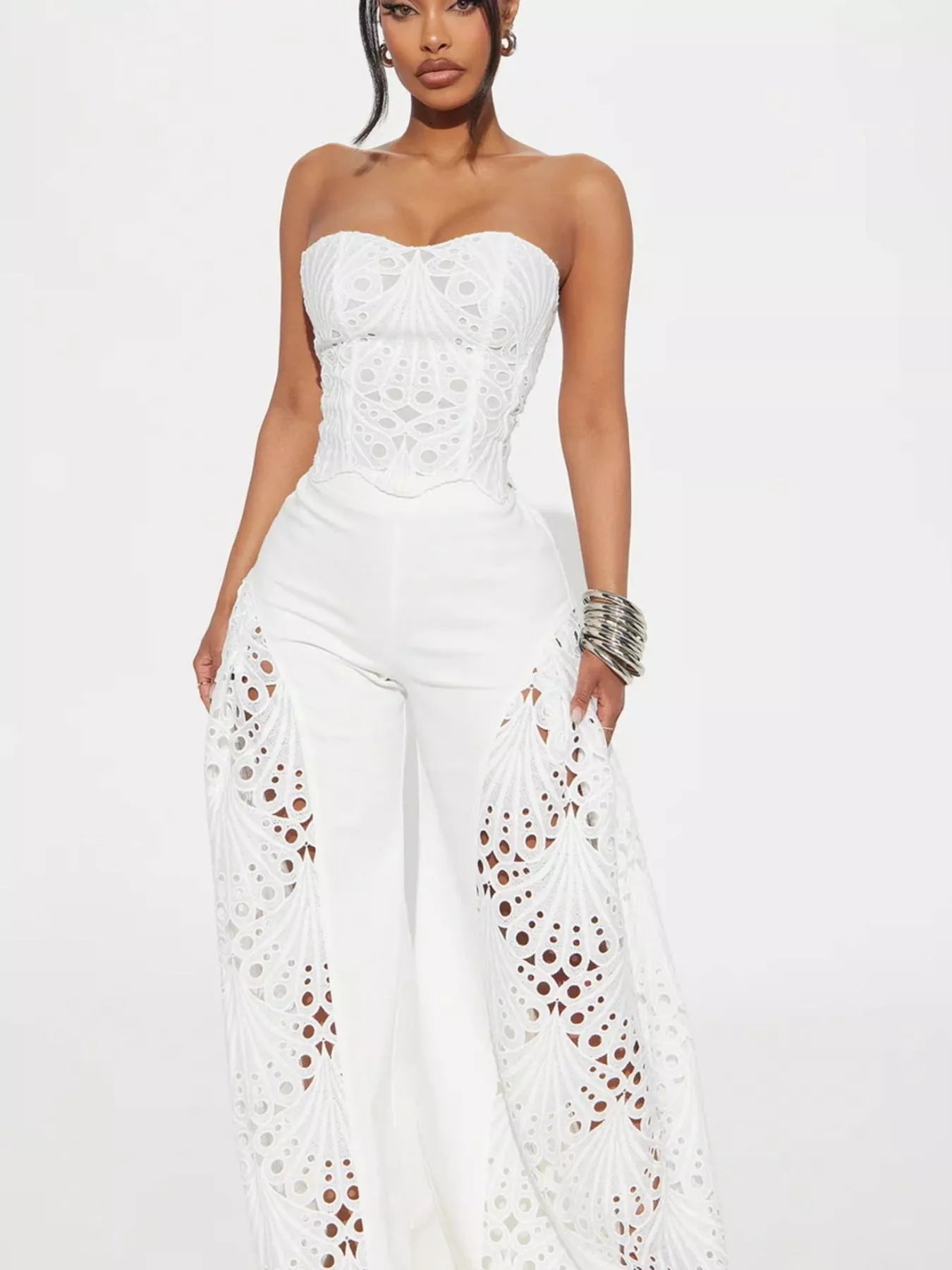 Cutout Tube Top and Wide Leg Pants Set - Girly Tea