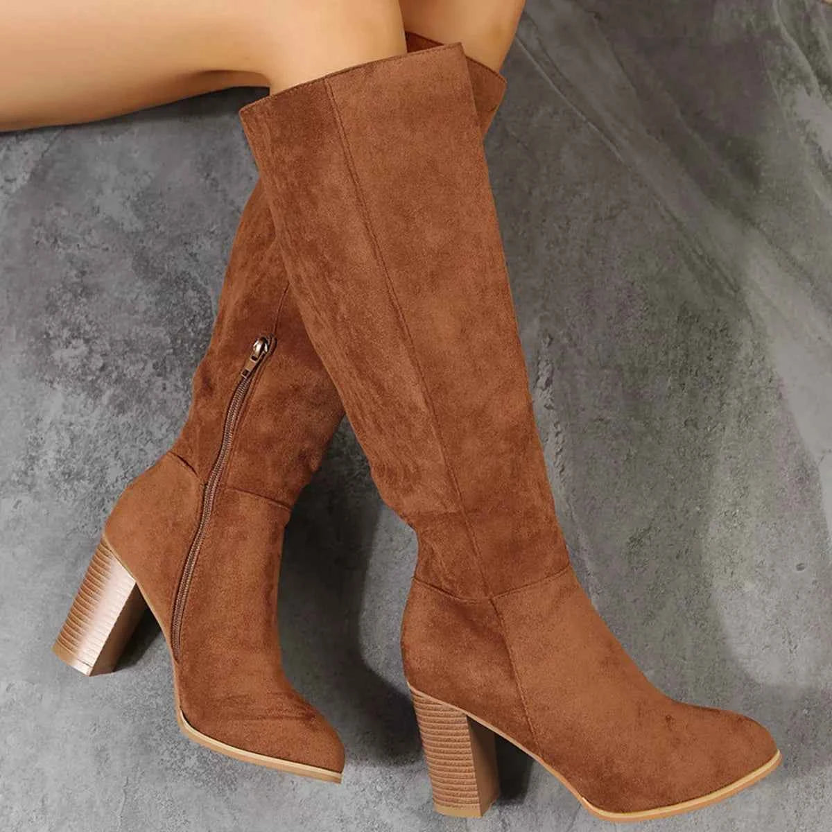 Point Toe Block Heels Boots