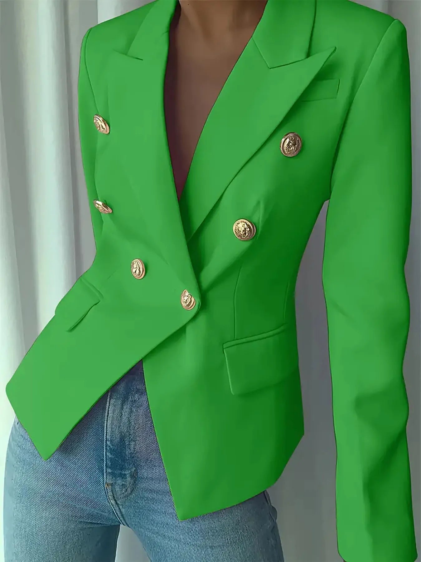 Decor Button Lapel Collar Blazer - Girly Tea