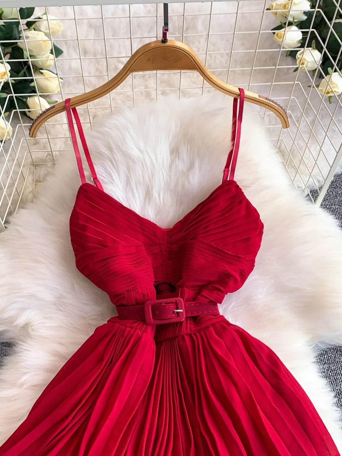 Pleated Layered Spaghetti Strap Midi Dress - Girly Tea