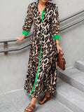 Leopard Print Long Sleeve Shirt Dress with Contrast Trim - Girly Tea
