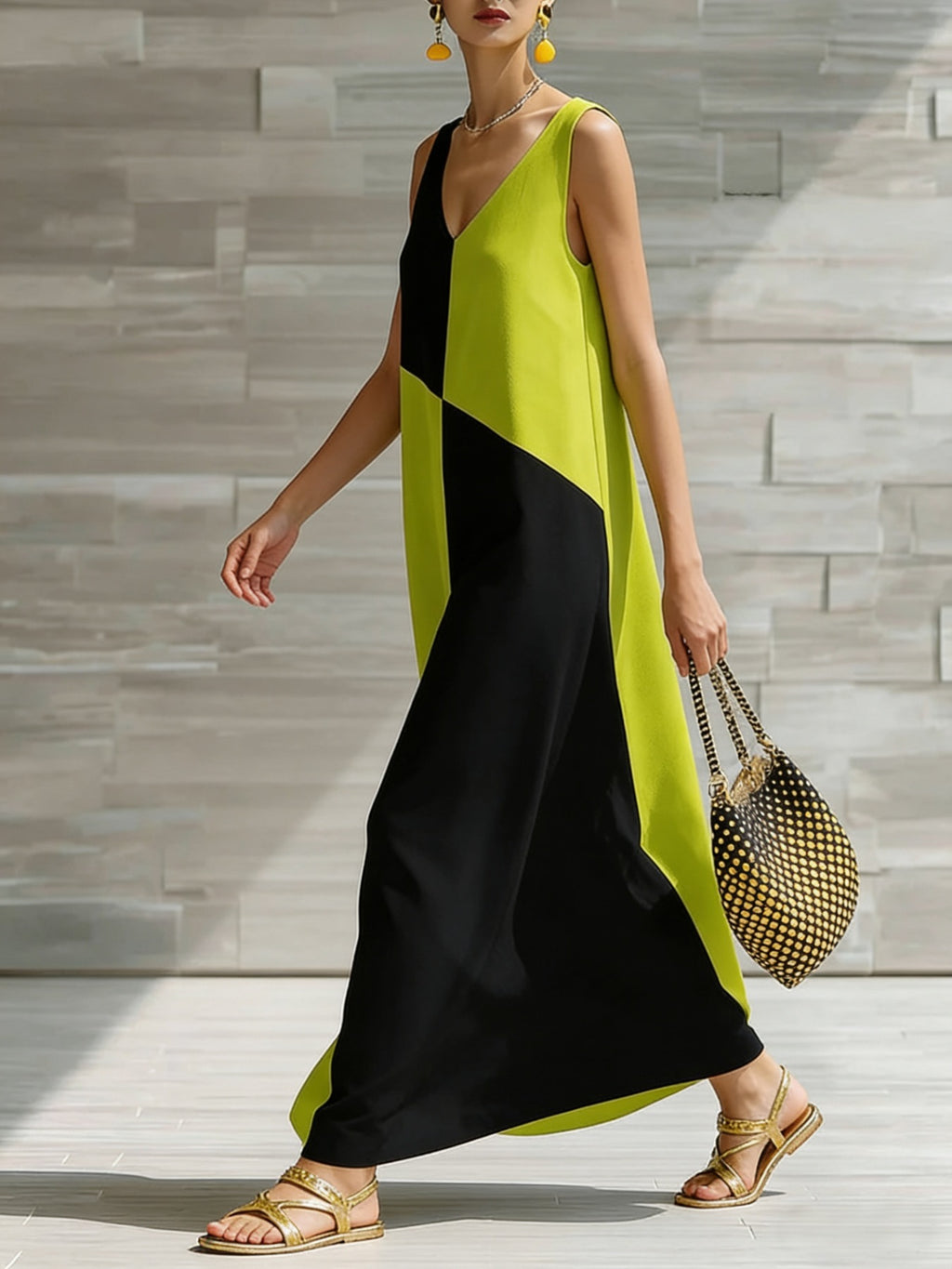 Color Block Sleeveless Maxi Dress - Girly Tea