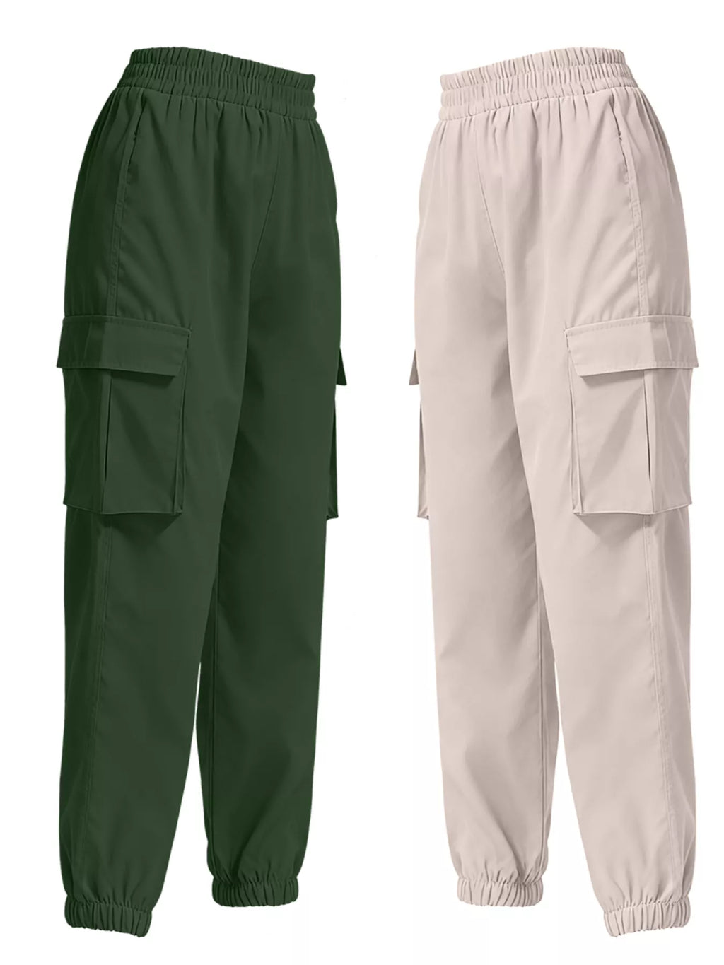 2 Piece Elastic Waist Cargo Pants - Girly Tea