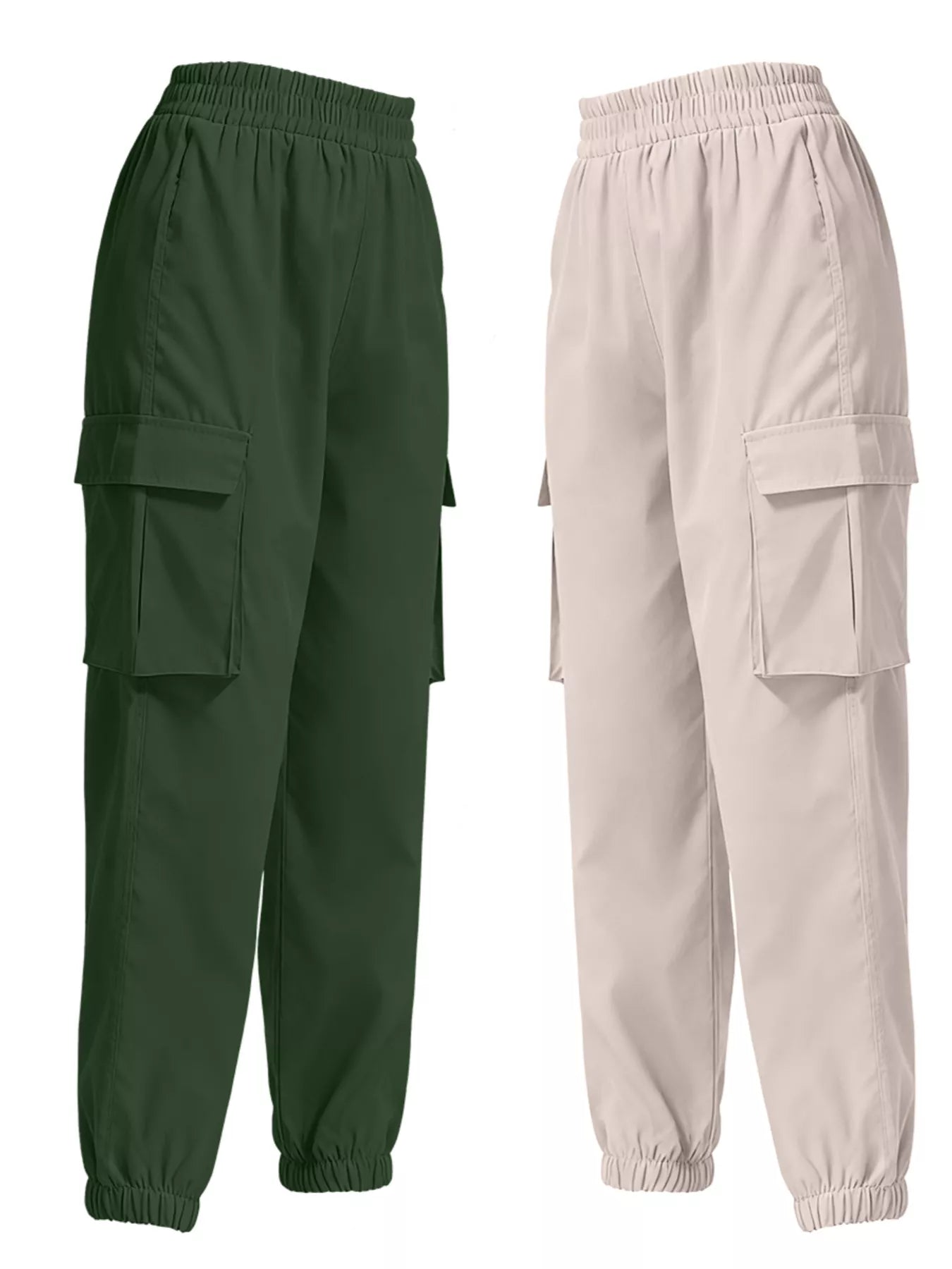 2 Piece Elastic Waist Cargo Pants - Girly Tea