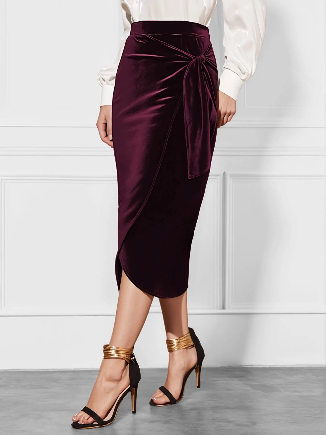 Side Tied Velvet Skirt - Girly Tea
