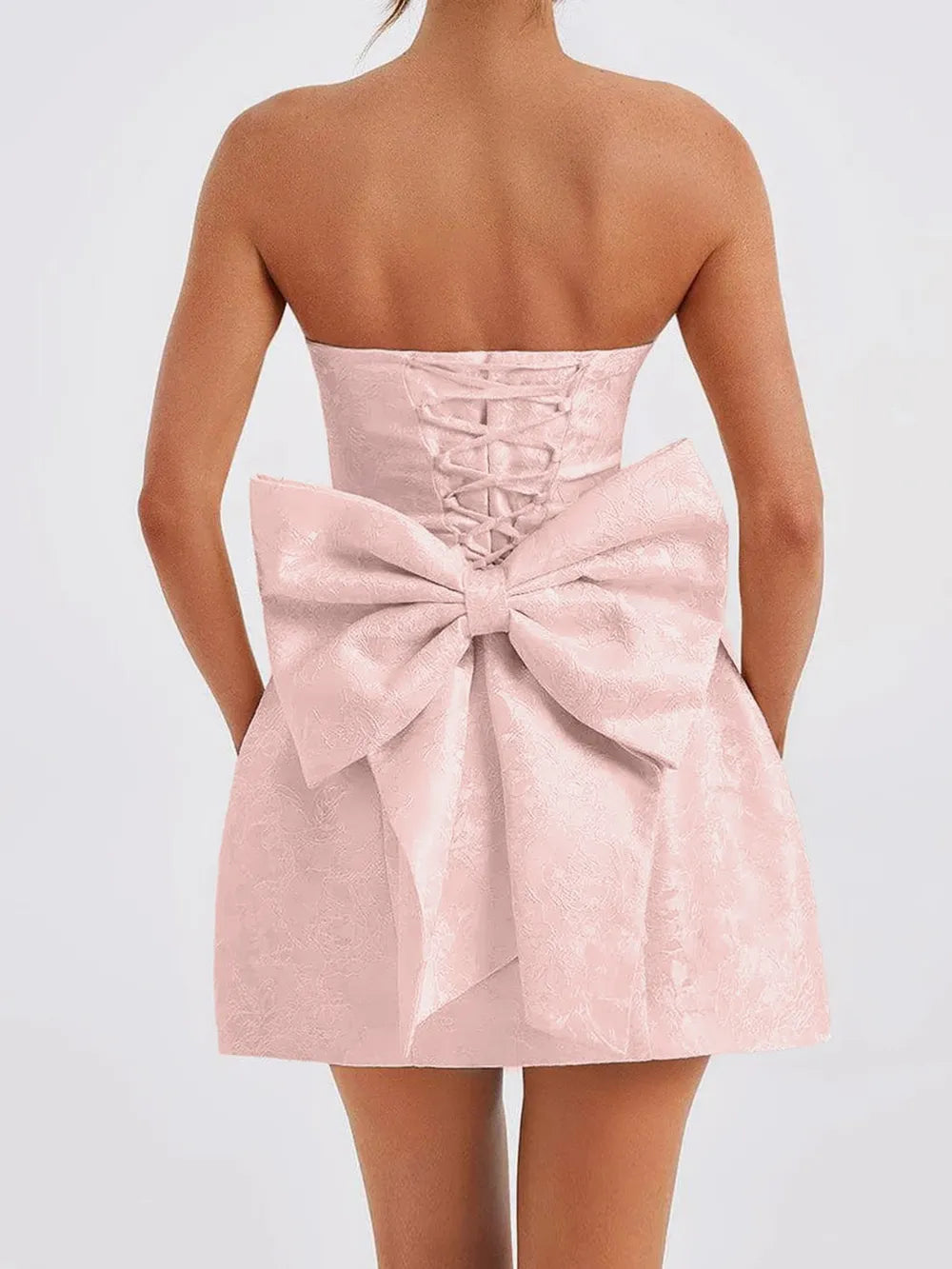 Lace-Up Sleeveless Satin Mini Dress with Bow - Girly Tea