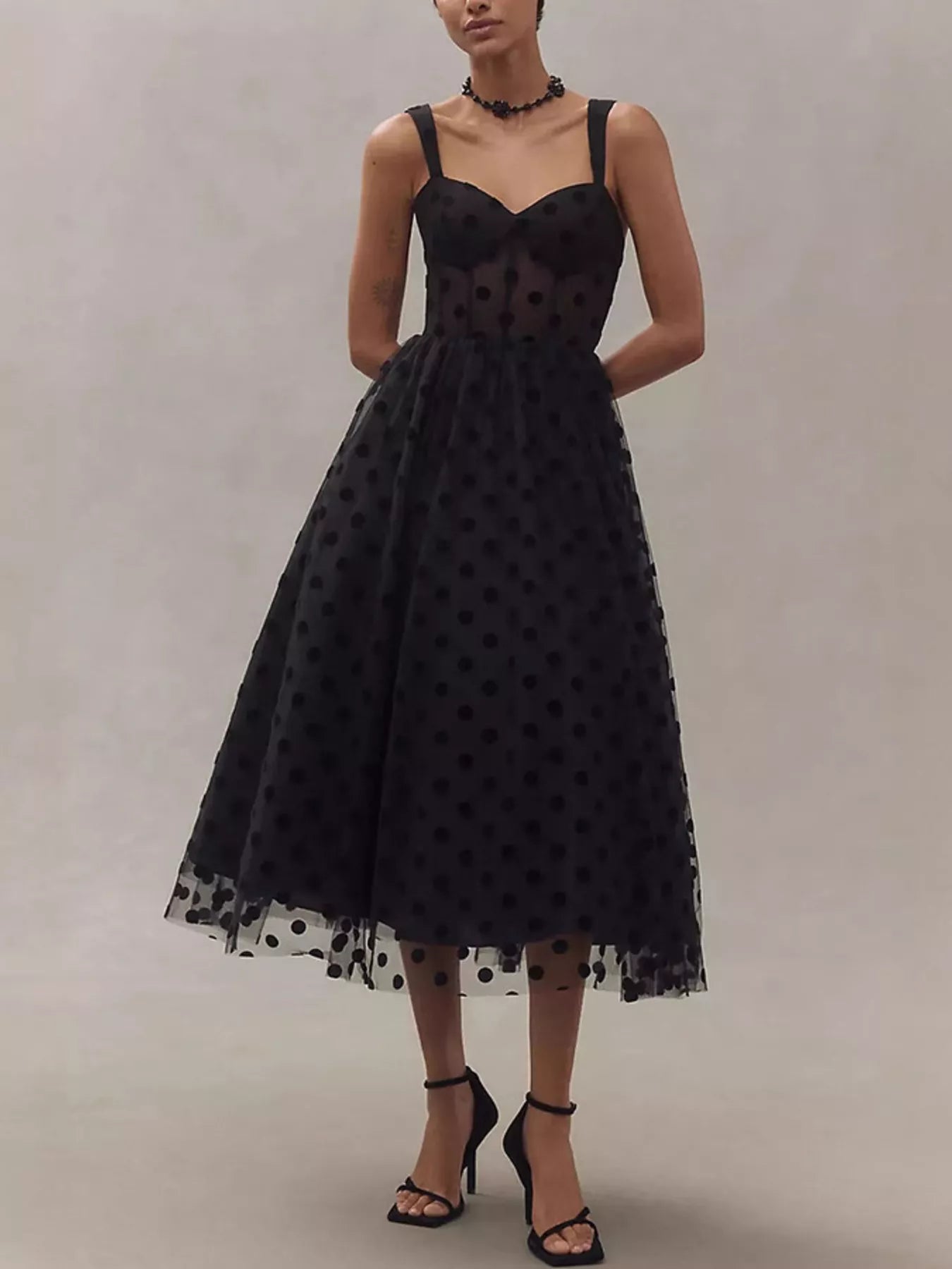 Polka Dot Tulle Sleeveless Midi Dress - Girly Tea