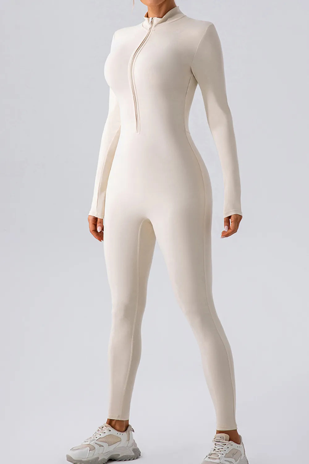 Half Zip Mock Neck Active Jumpsuit - Girly Tea