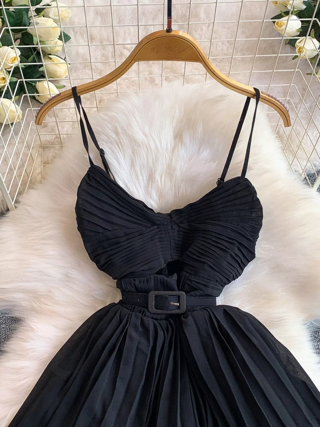 Pleated Layered Spaghetti Strap Midi Dress - Girly Tea