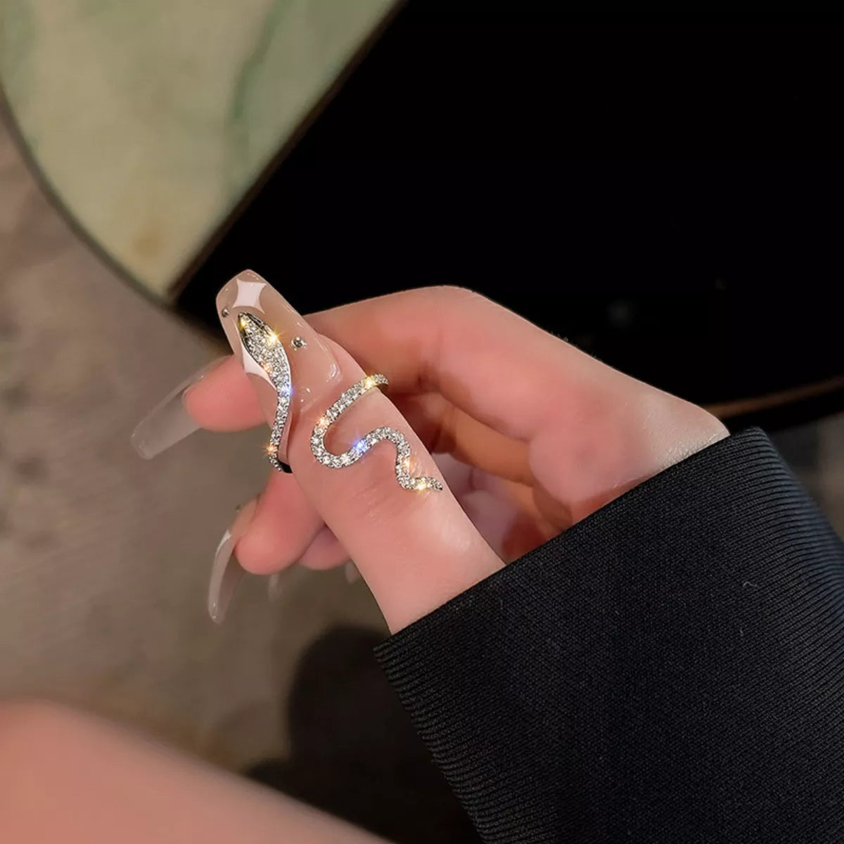 925 Sterling Silver Zircon Snake Bypass Ring - Girly Tea