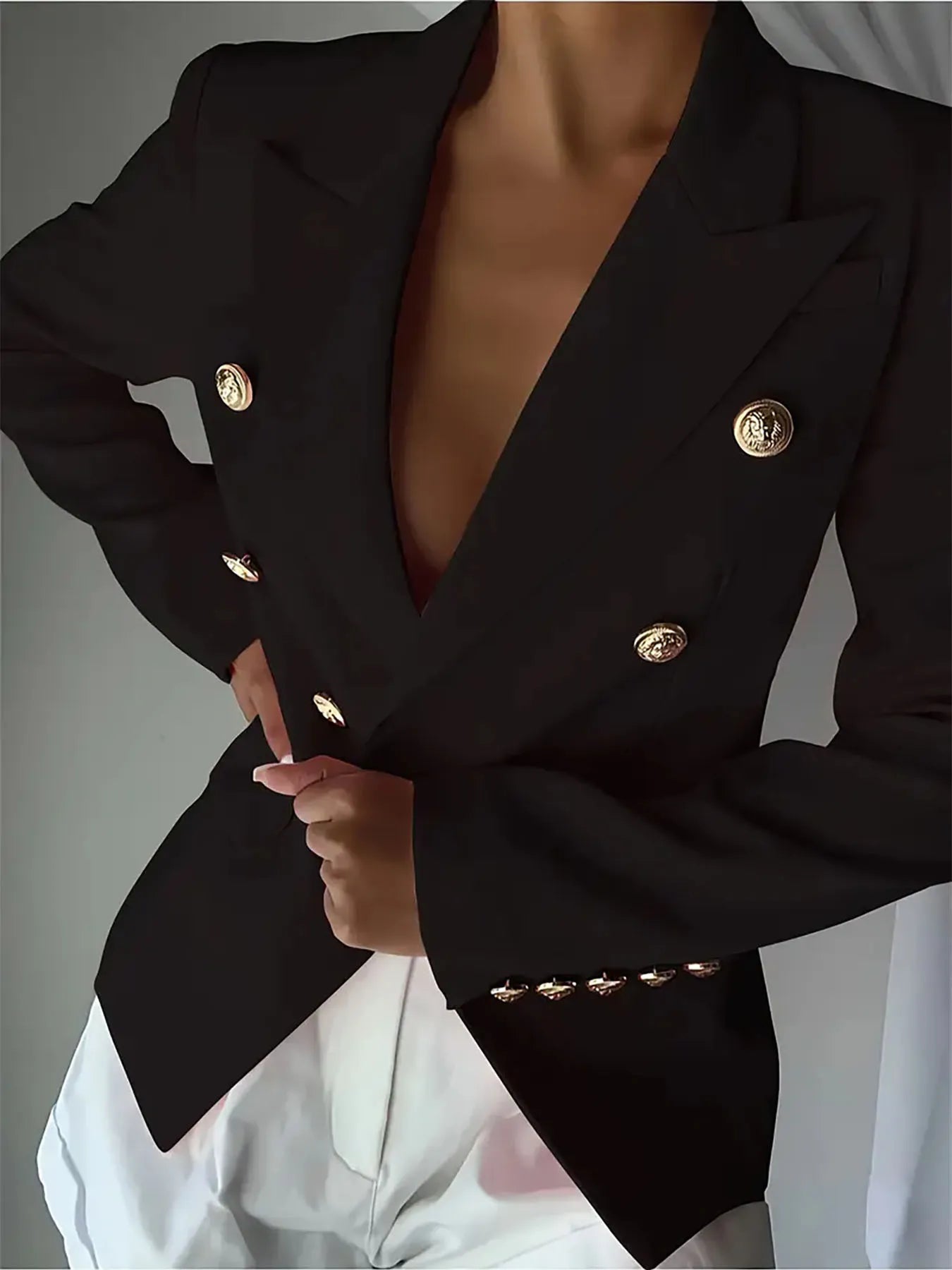 Decor Button Lapel Collar Blazer - Girly Tea