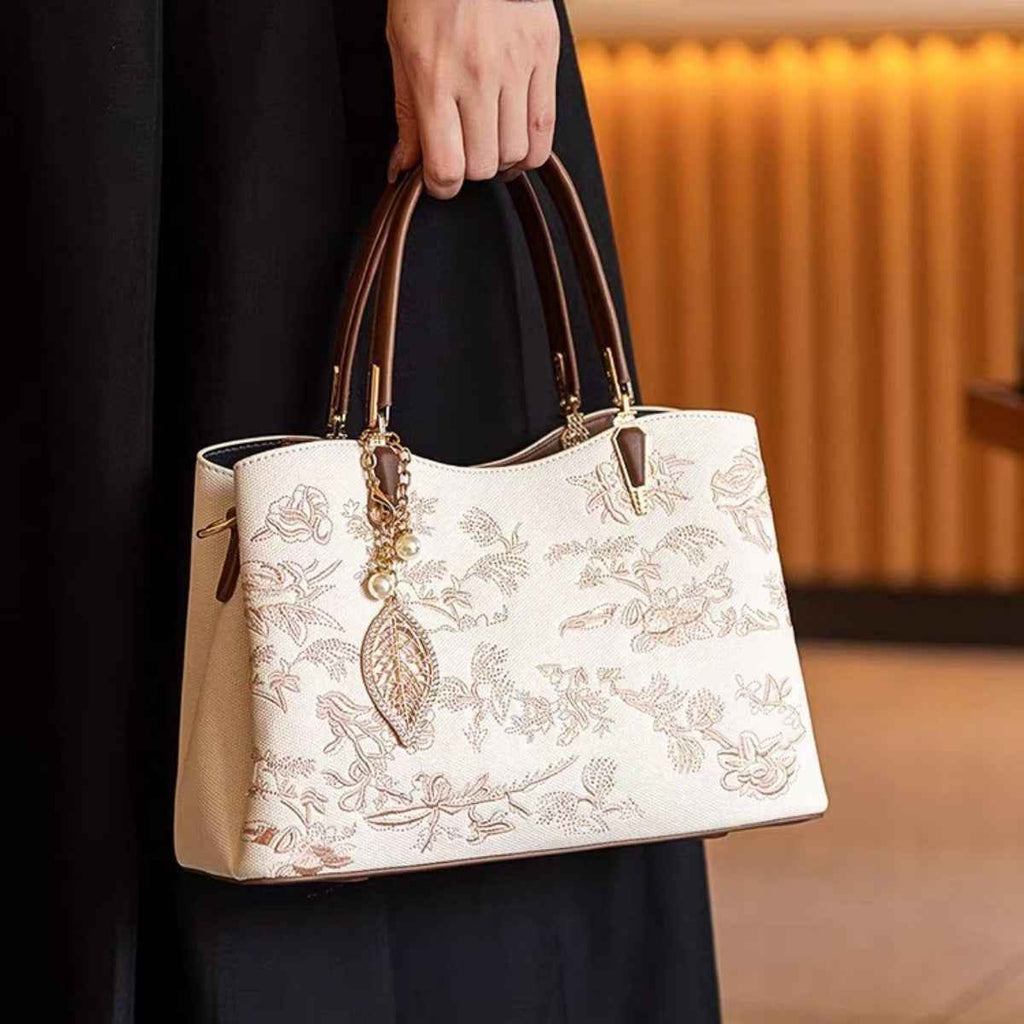 Embroidered Floral Leather Handbag