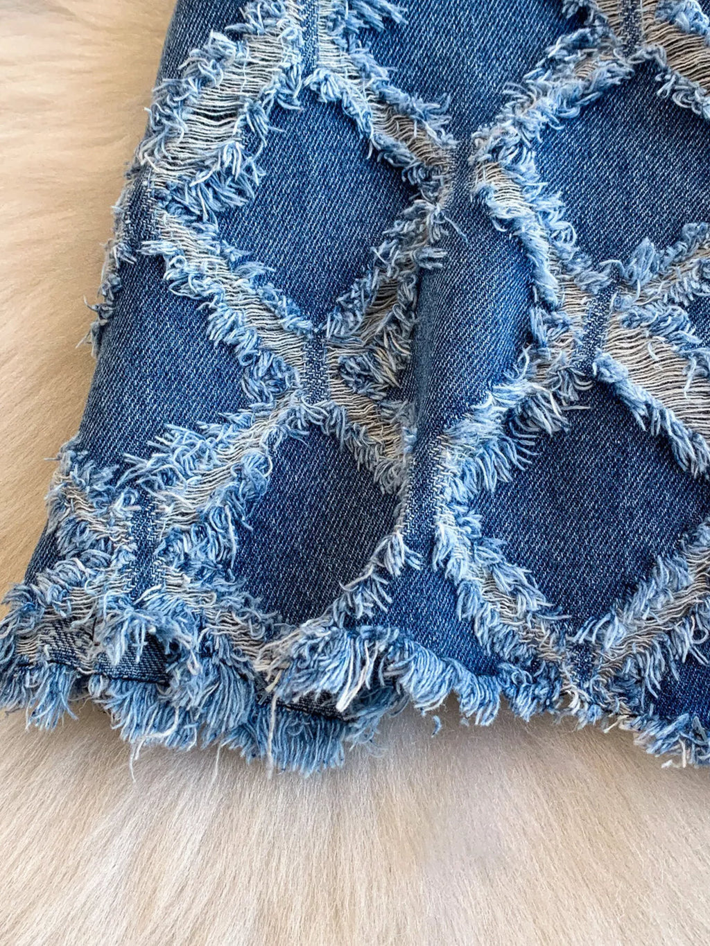 Distressed Diamond Pattern Jacket and Shorts Denim Set - Girly Tea