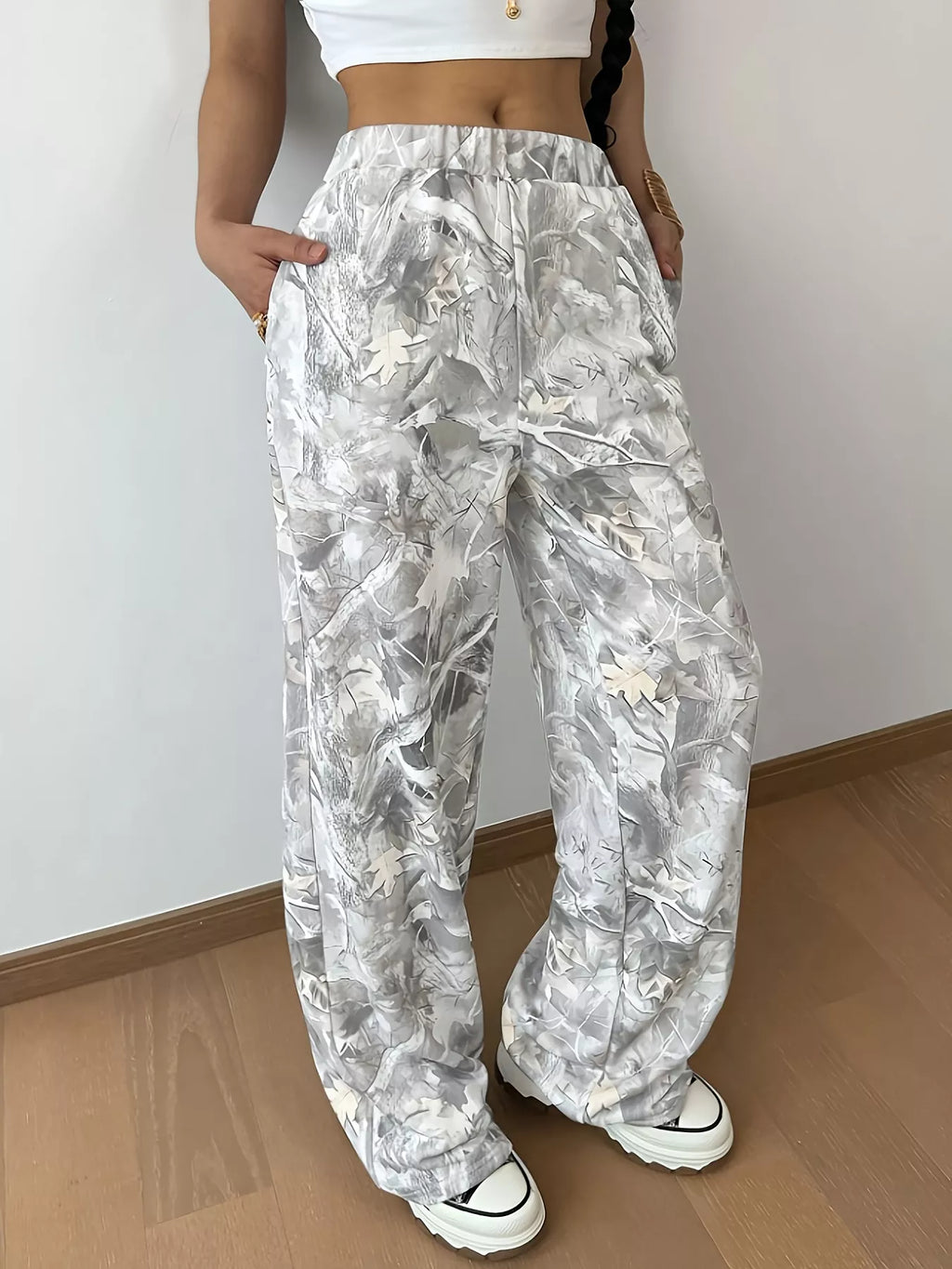 Abstract Print Wide Leg Pants - Girly Tea