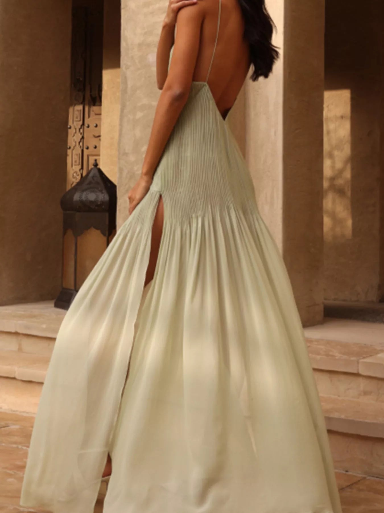 Elegant Pleated Sheer Maxi Cami Dress - Girly Tea