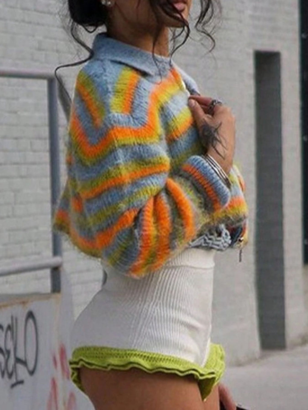 Striped Zip Up Cropped Cardigan - Girly Tea