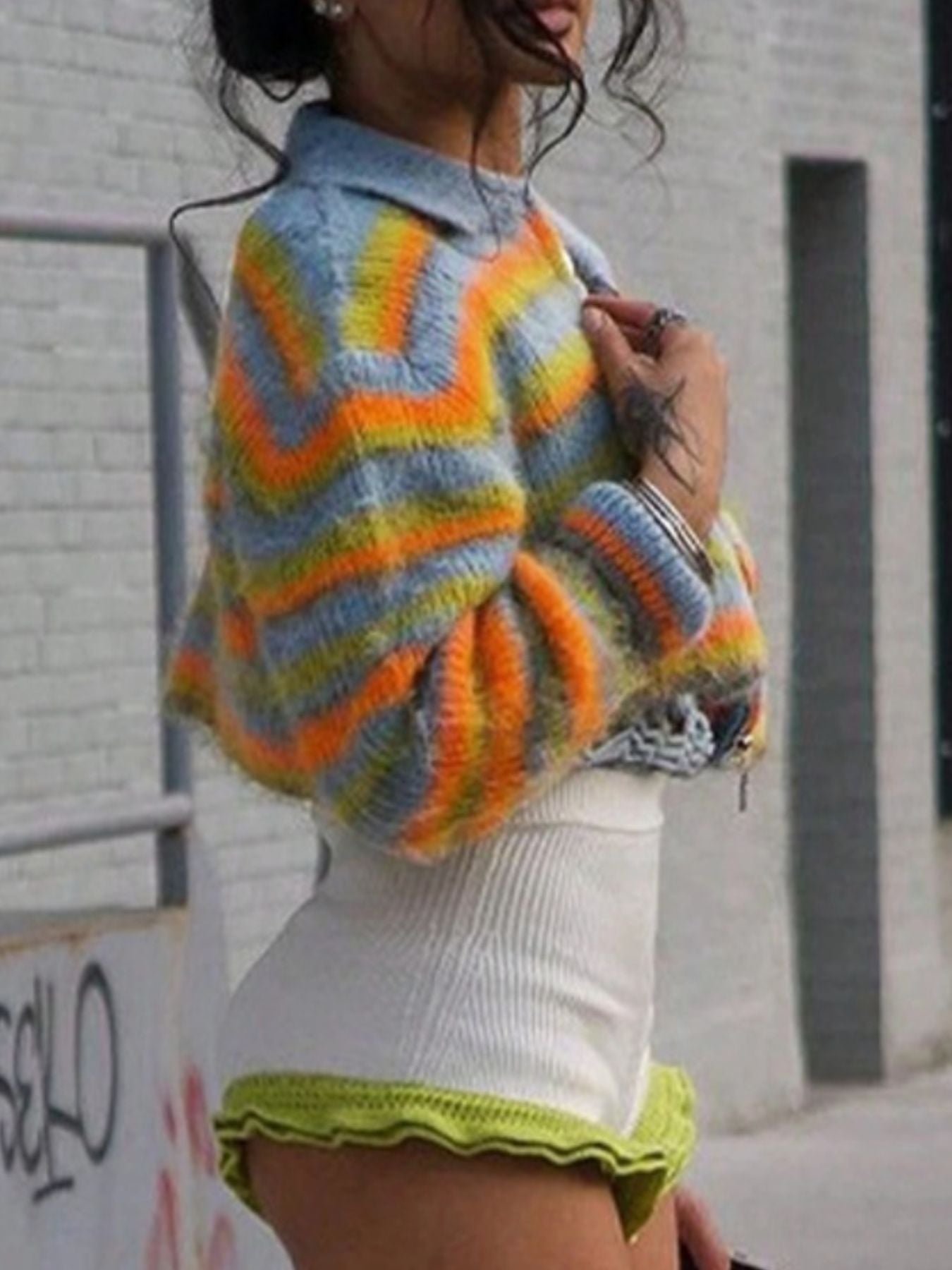 Striped Zip Up Cropped Cardigan - Girly Tea