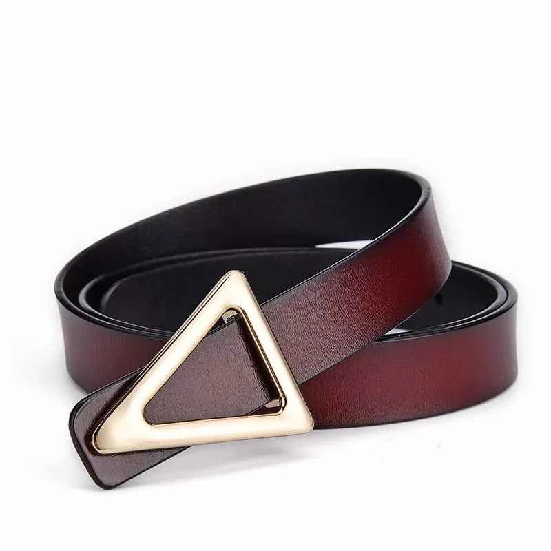 Triangle Buckle Leather Skinny Belt