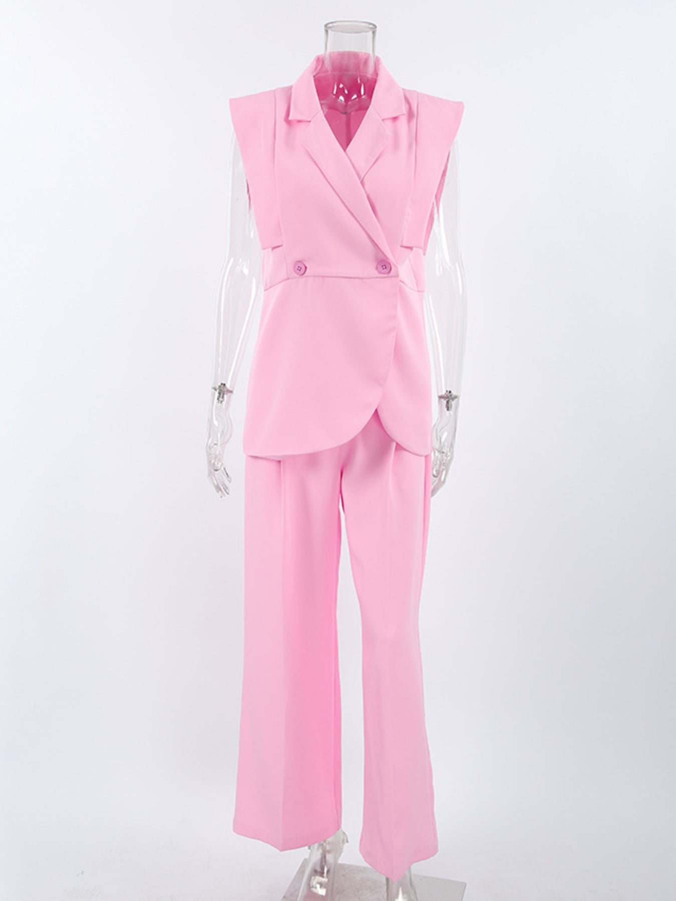 Sleeveless Blazer & Wide Leg Pants Set - Girly Tea