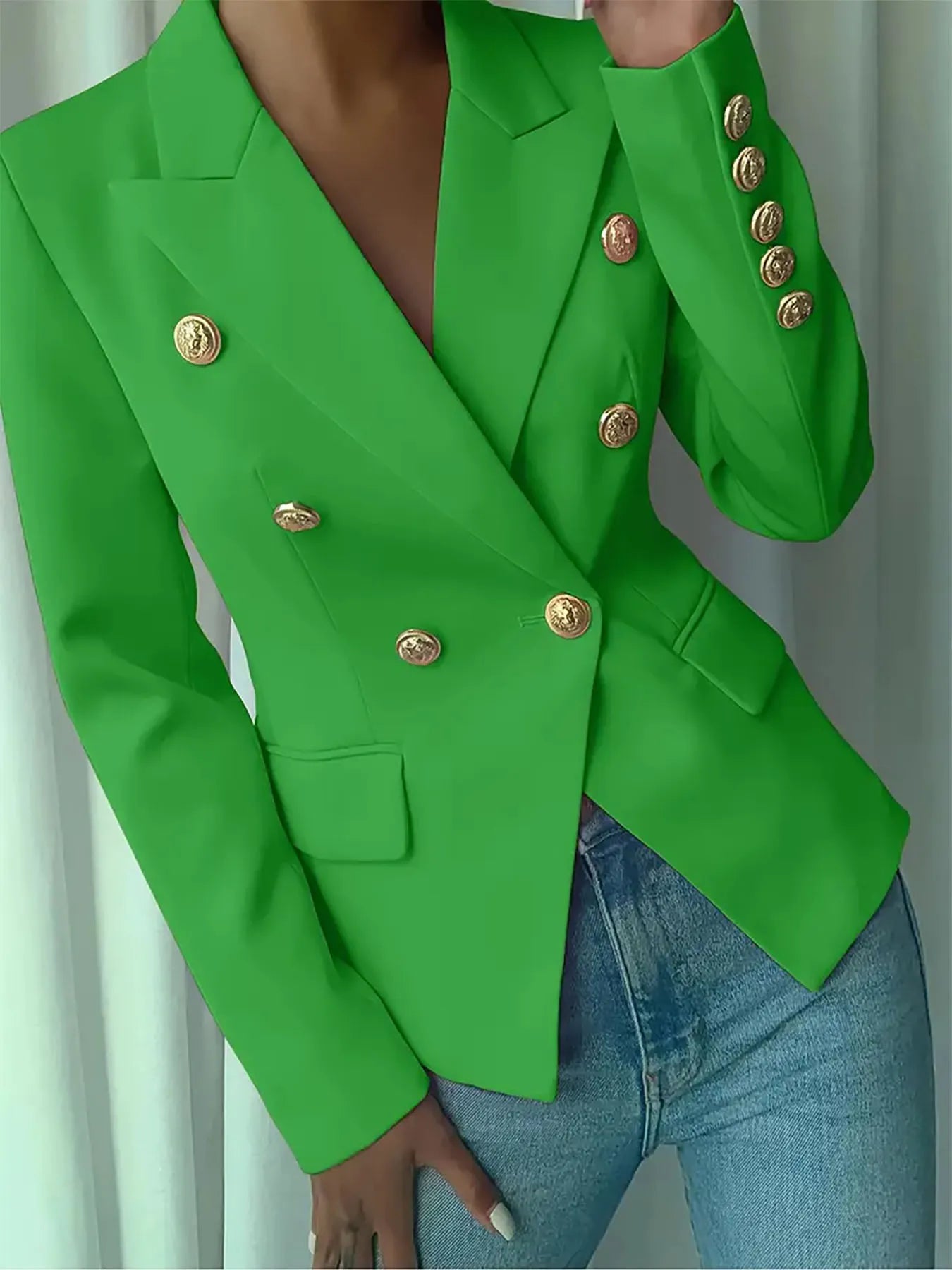 Decor Button Lapel Collar Blazer - Girly Tea