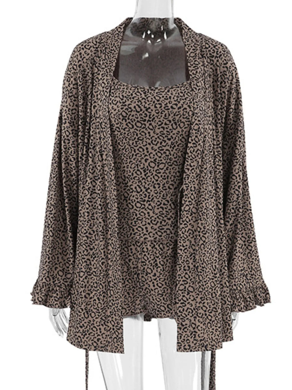 Leopard Cami Cardigan and Shorts 3-Piece Set - Girly Tea