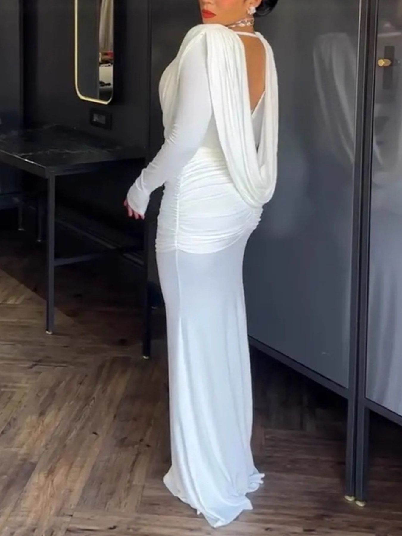 Ruched Long Sleeve Maxi Dress - Girly Tea