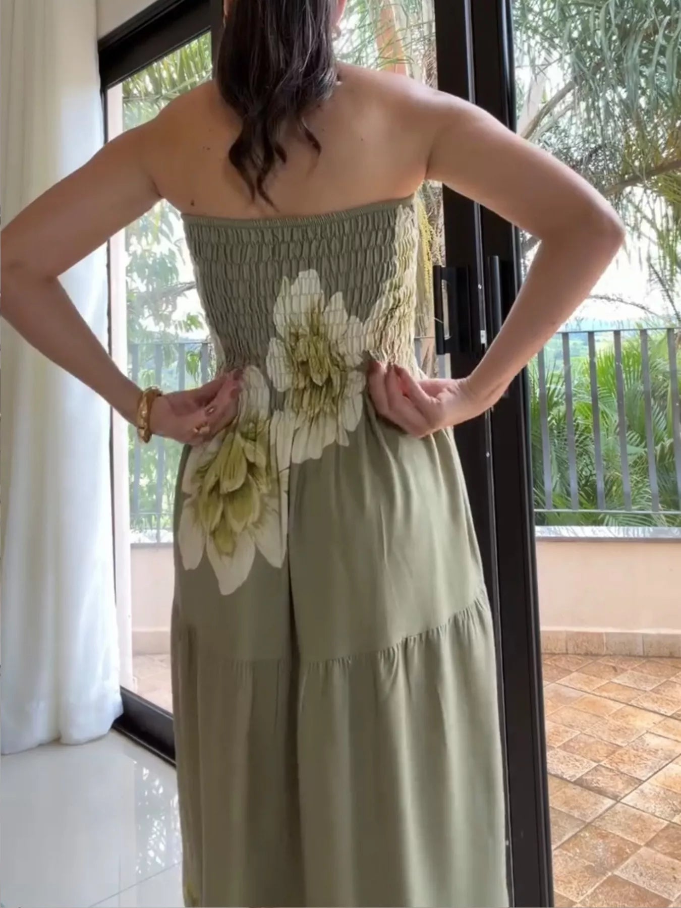 Floral Print Smocked Tube Maxi Dress - Girly Tea