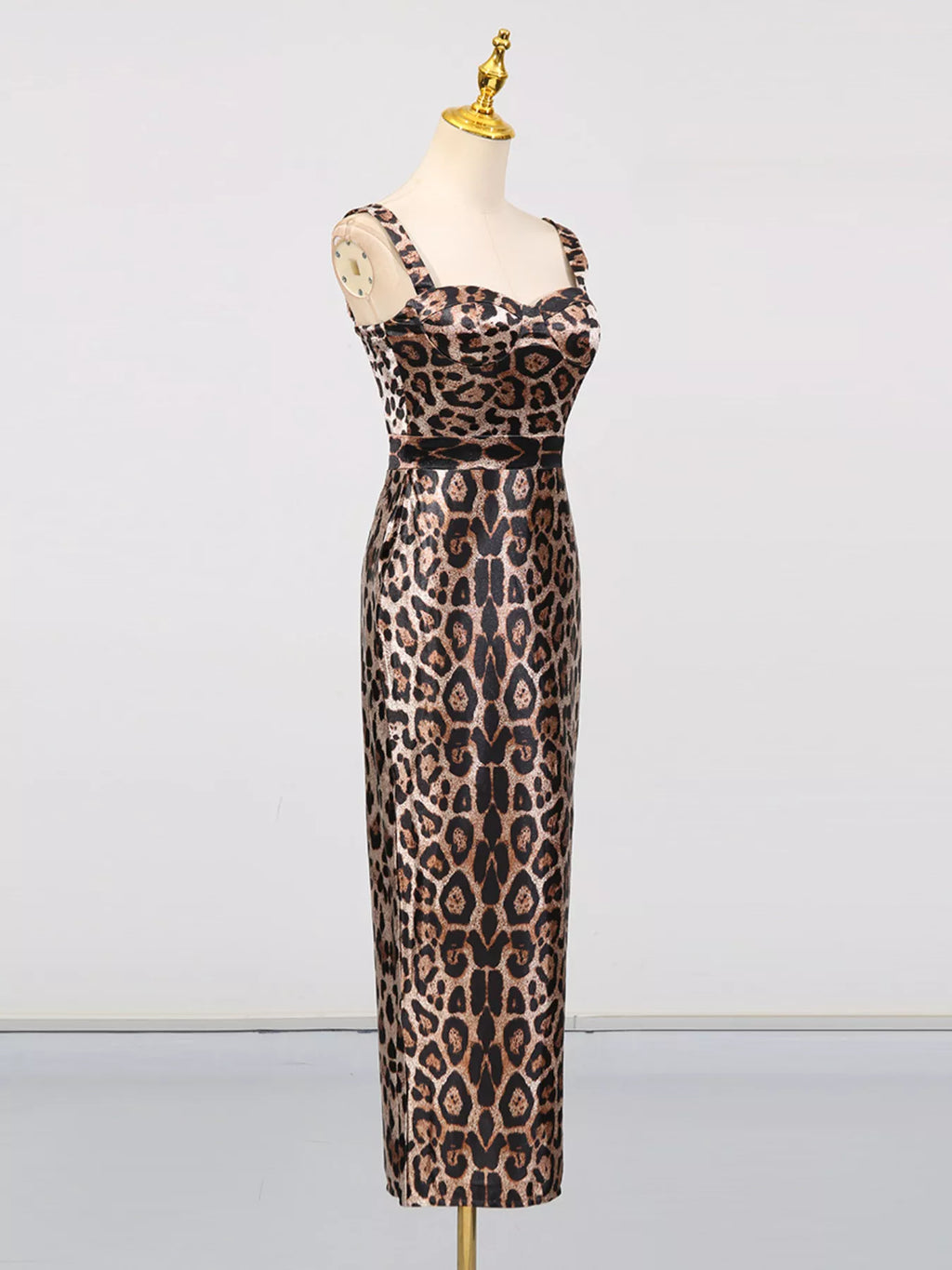 Leopard Print Bodycon Back Slit Midi Dress - Girly Tea