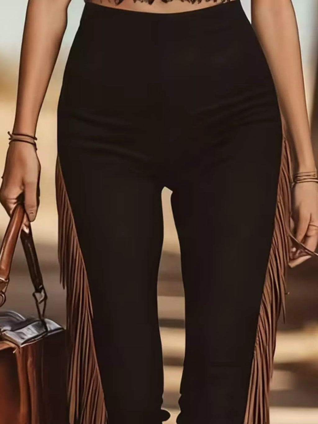 Fringe Trim High Waist Pants - Girly Tea