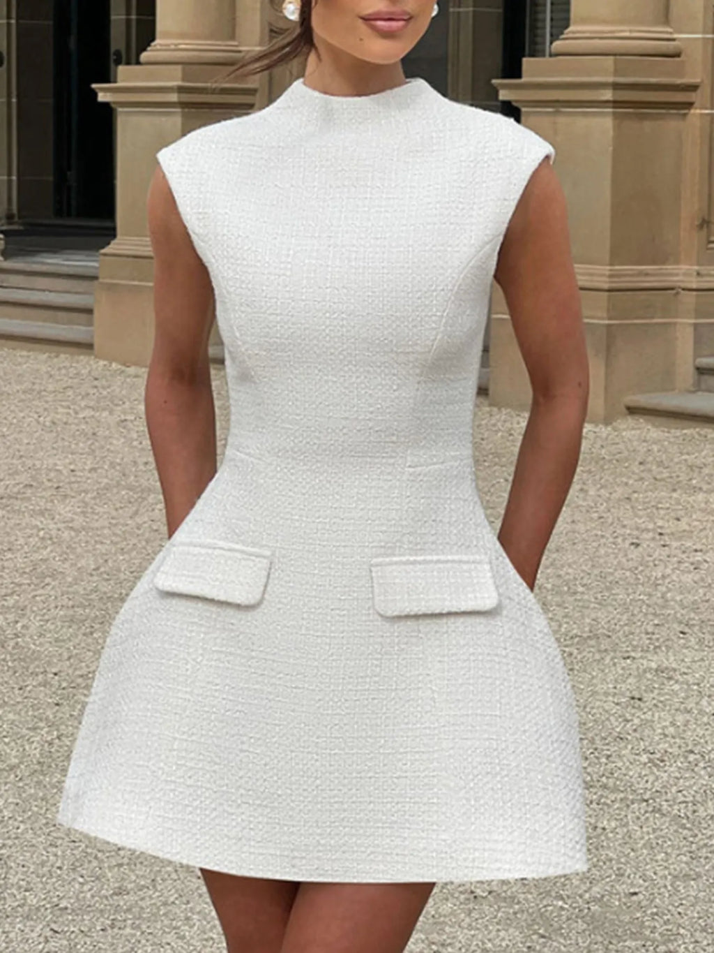 Cutout Back Round Neck Cap Sleeve Mini Dress - Girly Tea