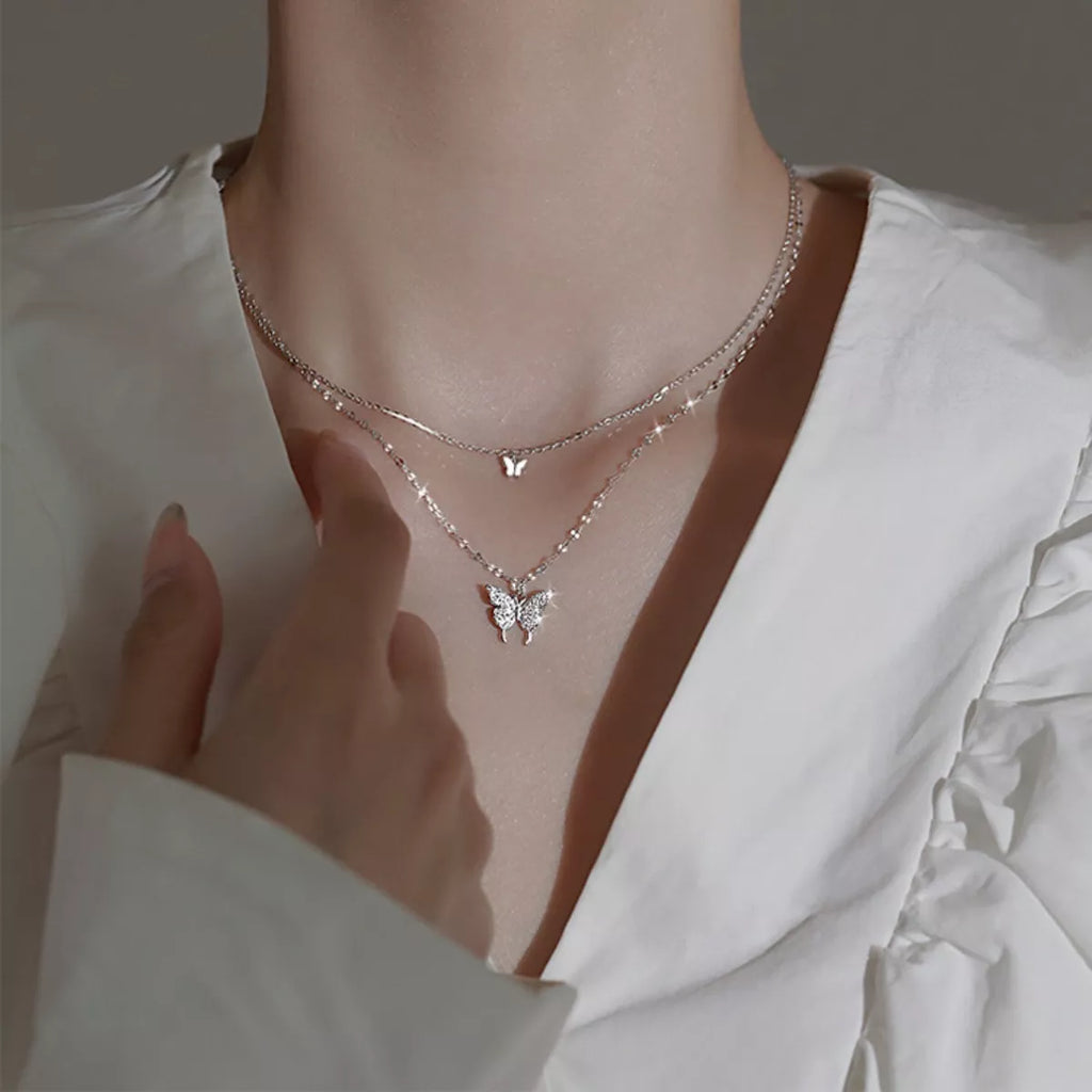 Double Layered Butterfly Necklace - Girly Tea